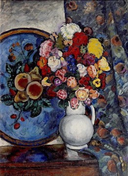  Mashkov Canvas - still life flowers in a vase with tray Ilya Mashkov